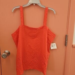 NWT Falls Creek Eyelet Peplum Tank Top Blouse Women's Size XL 100% Cotton Orange